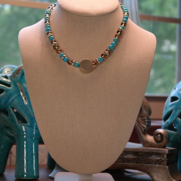 Turquoise, Smoke Quartz and Silver 925 Vintage Necklace - Picture 1 of 6